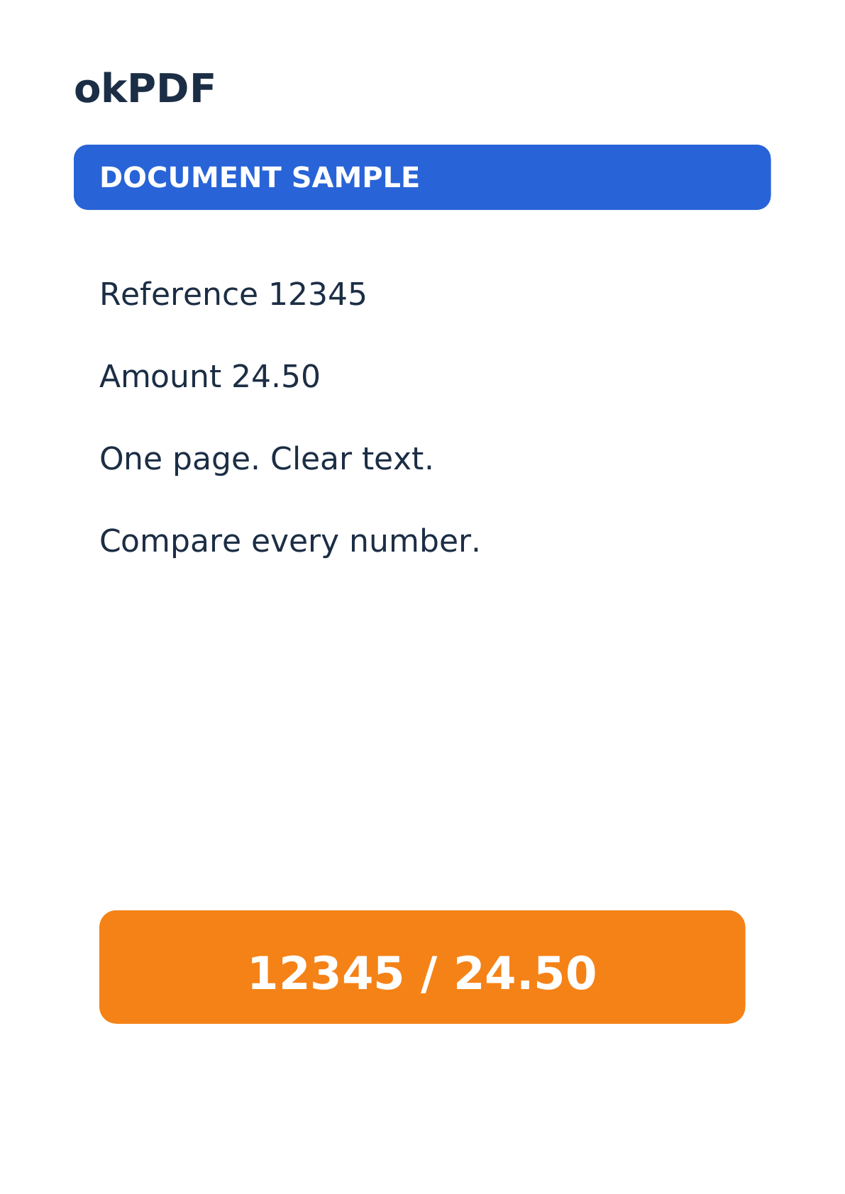 Synthetic scan with English words and the values 12345 and 24.50
